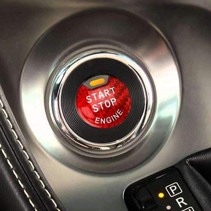 Gloss Red Real Carbon Fiber Keyless Engine Start/Stop Push Start Button Cover Compatible for and for
