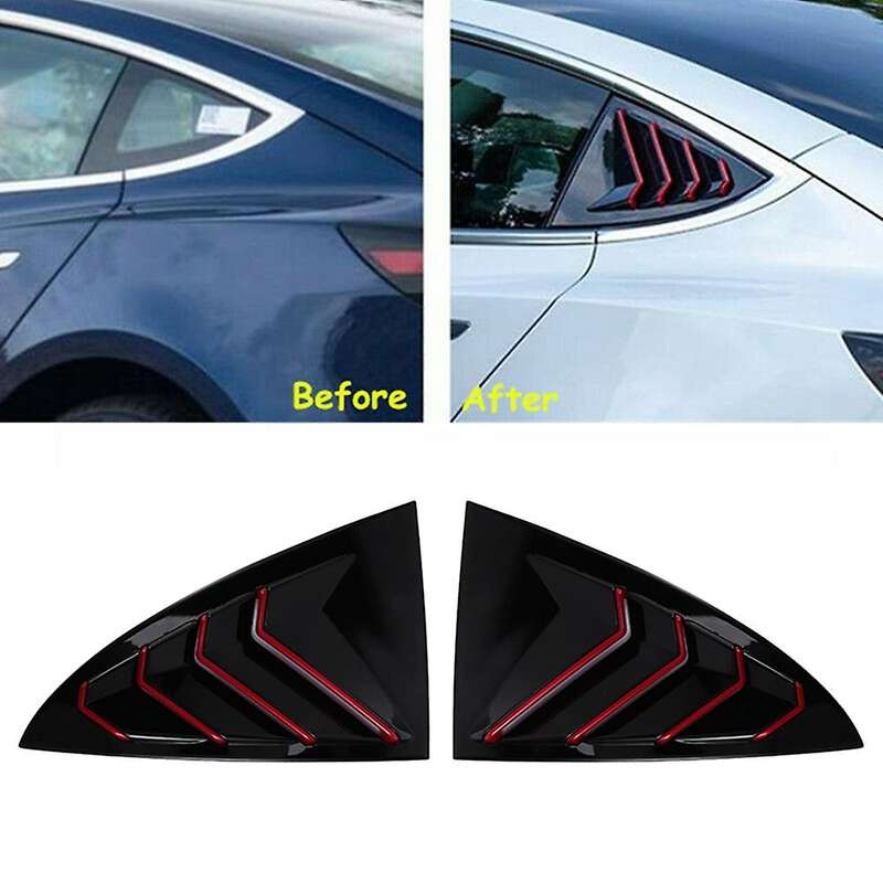 Glossy Black Car Rear Triple-Cornered Window Louvers Side Vent Cover Decoration for 2017-2020