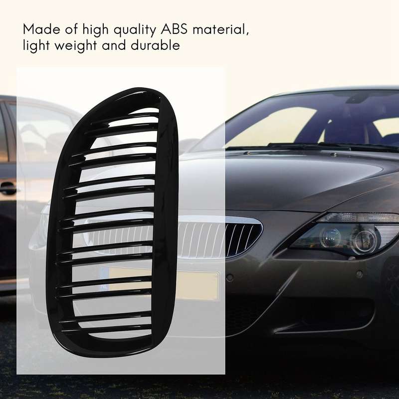 Glossy Black Double Line Front Hood Kidney Grille Grill for 2004-2010 E63 E64 6-series M6 Coupe Con