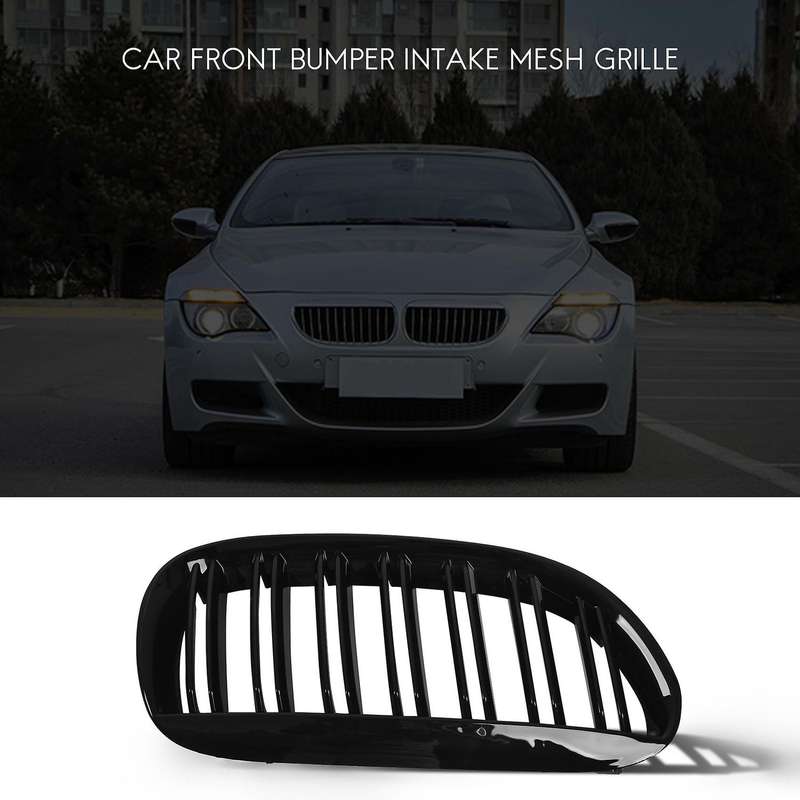 Glossy Black Double Line Front Hood Kidney Grille Grill for 2004-2010 E63 E64 6-series M6 Coupe Con