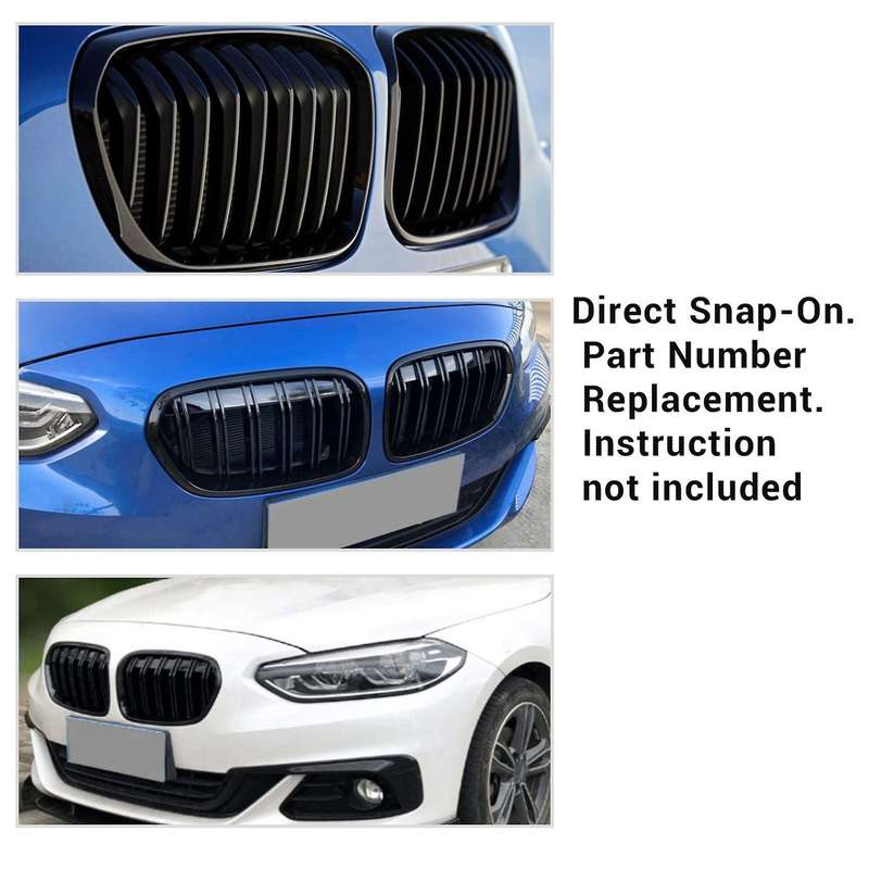Glossy Black Dual Slats Front Kidney Grille Grill Replacement