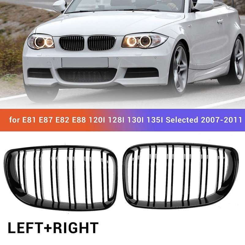 Glossy Black Dual Slats Front Kidney Grille Grill Replacement