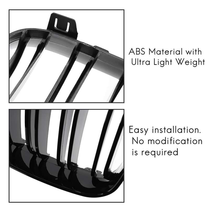 Glossy Black Dual Slats Front Kidney Grille Grill Replacement