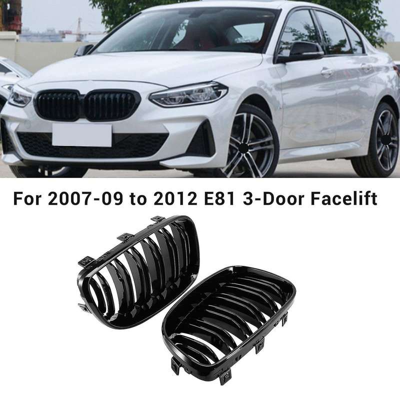 Glossy Black Dual Slats Front Kidney Grille Replacement for E81 E87 E82 E88 120i 128i 130i 135i 200