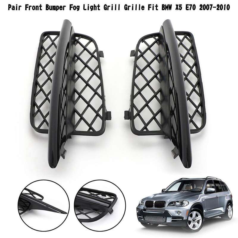 Glossy Black Front Bumper Lower Grille Covers for - X5 E70 2007-2010 51117159593 51117159594