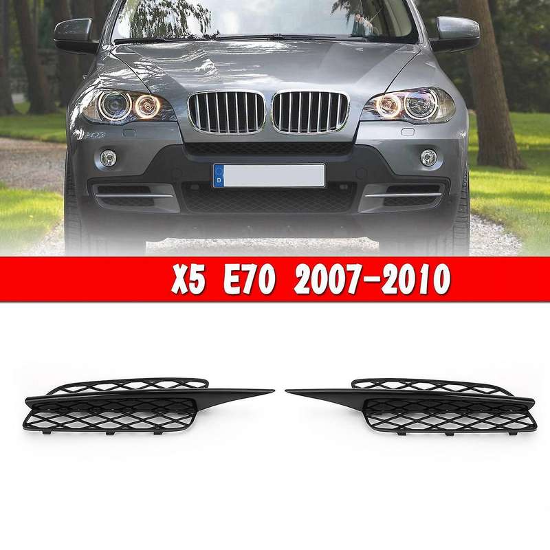 Glossy Black Front Bumper Lower Grille Covers for - X5 E70 2007-2010 51117159593 51117159594