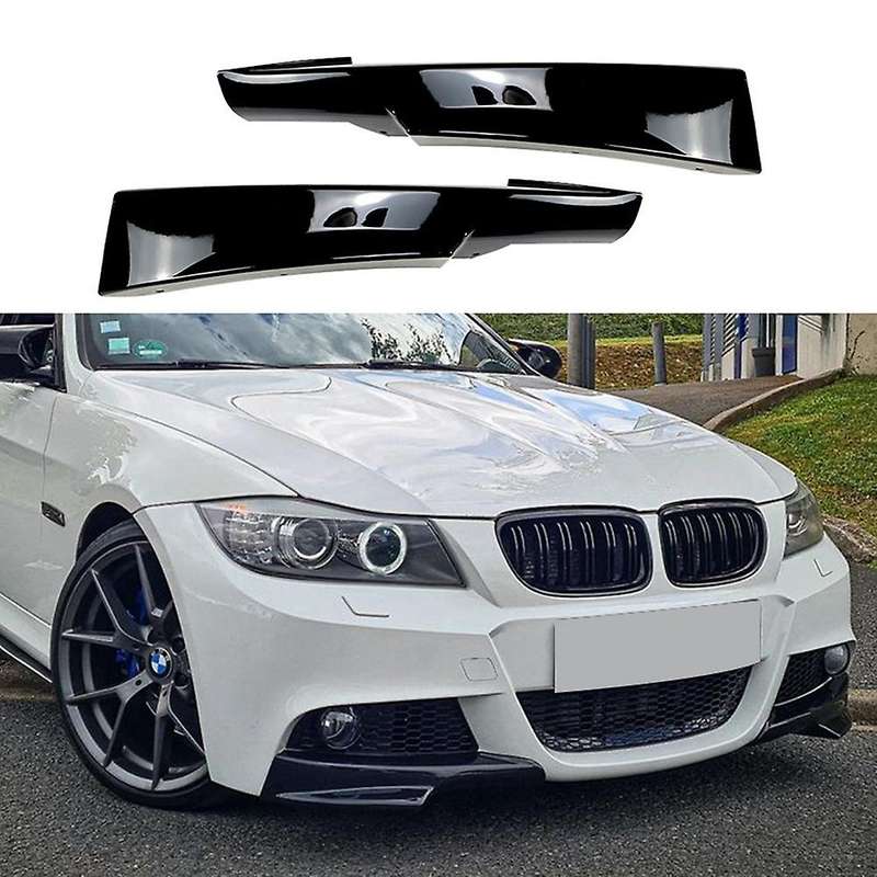 Glossy Black Front Bumper Lip Corner Cover Trim Lower Protector Splitter Spoiler for  E90 320i 330i