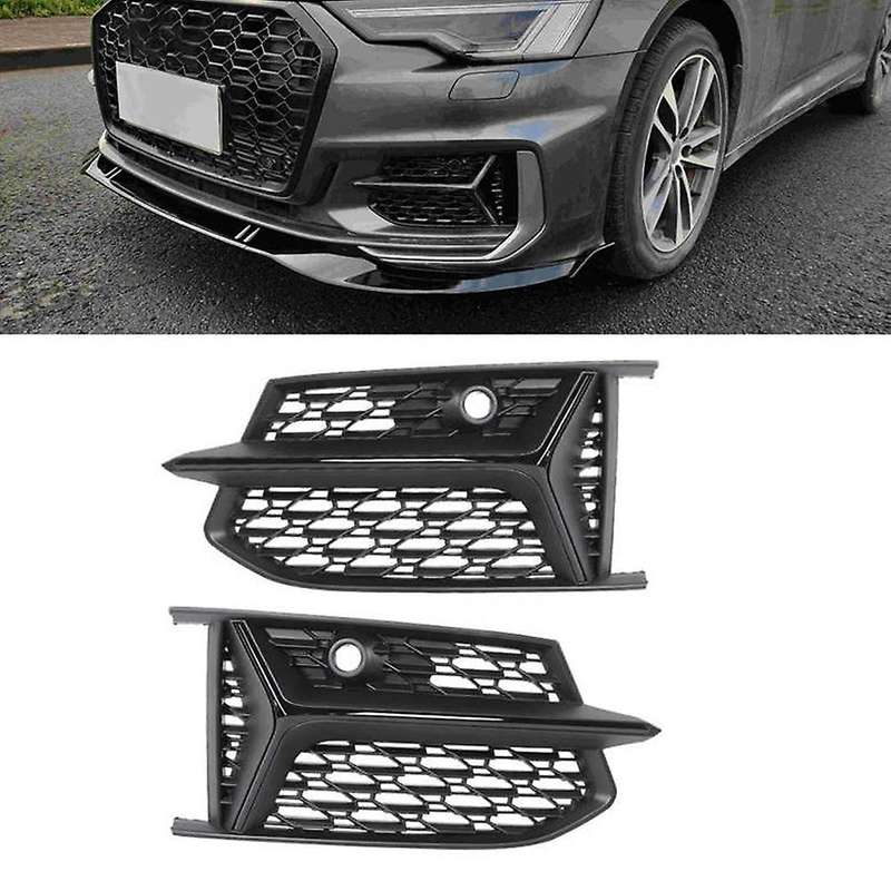 Glossy Black Mesh Rs6 Style Fog Light Grilles Grills for A6 C8 S6 2019 2020