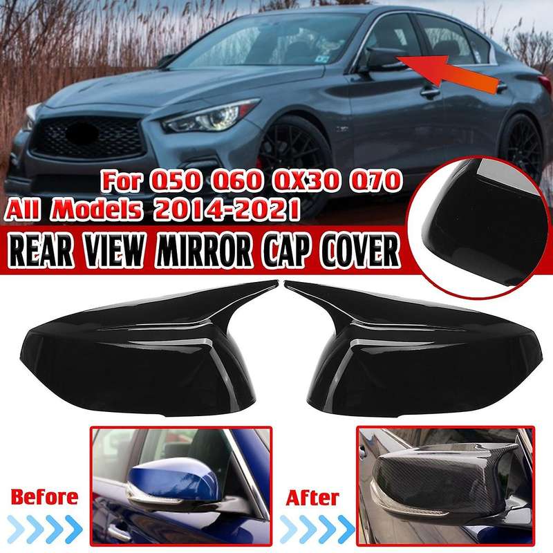Glossy Black Horn Style Side Door Rearview Mirror Cover Trim Shells Cap for Q50 Q60 2015-2023 M3 Sty
