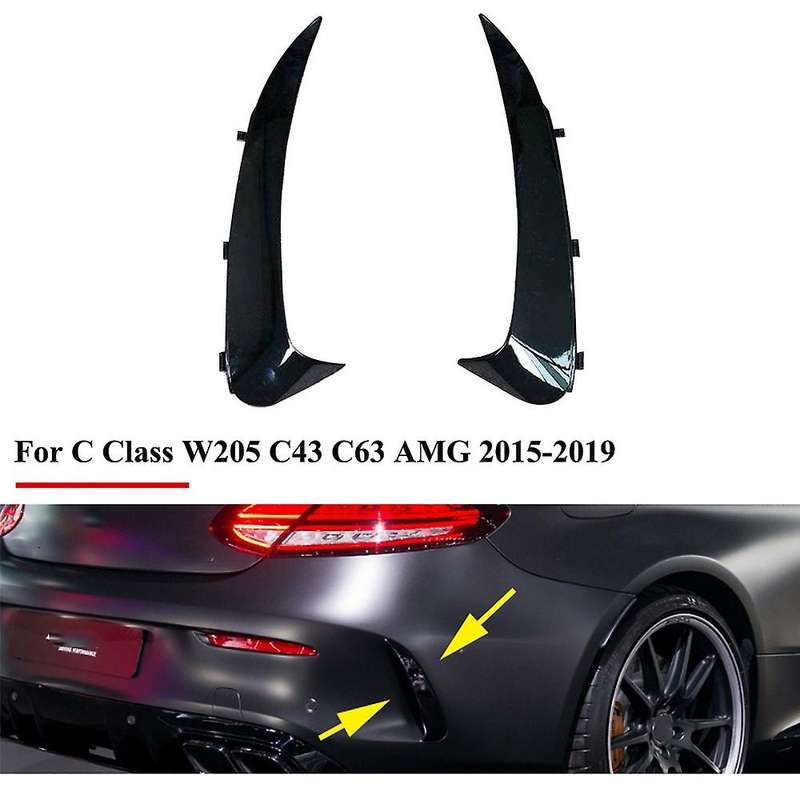 Glossy Black Rear Bumper Lip Spoiler Canards Stickers for C W205 C43 C63 2015-2019 Snap-in Type