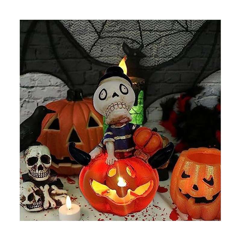 Glow Skull Halloween Pumpkin Decorations Mini Pumpkin Ornaments for Funny Halloween Decor Indoor Day