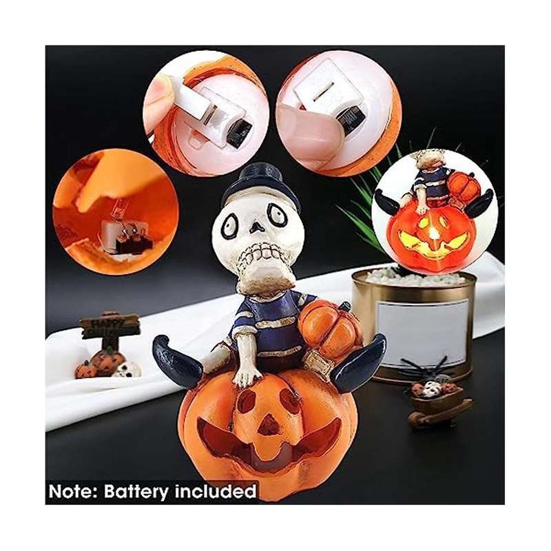 Glow Skull Halloween Pumpkin Decorations Mini Pumpkin Ornaments for Funny Halloween Decor Indoor Day
