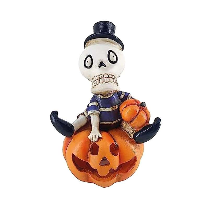 Glow Skull Halloween Pumpkin Decorations Mini Pumpkin Ornaments for Funny Halloween Decor Indoor Day
