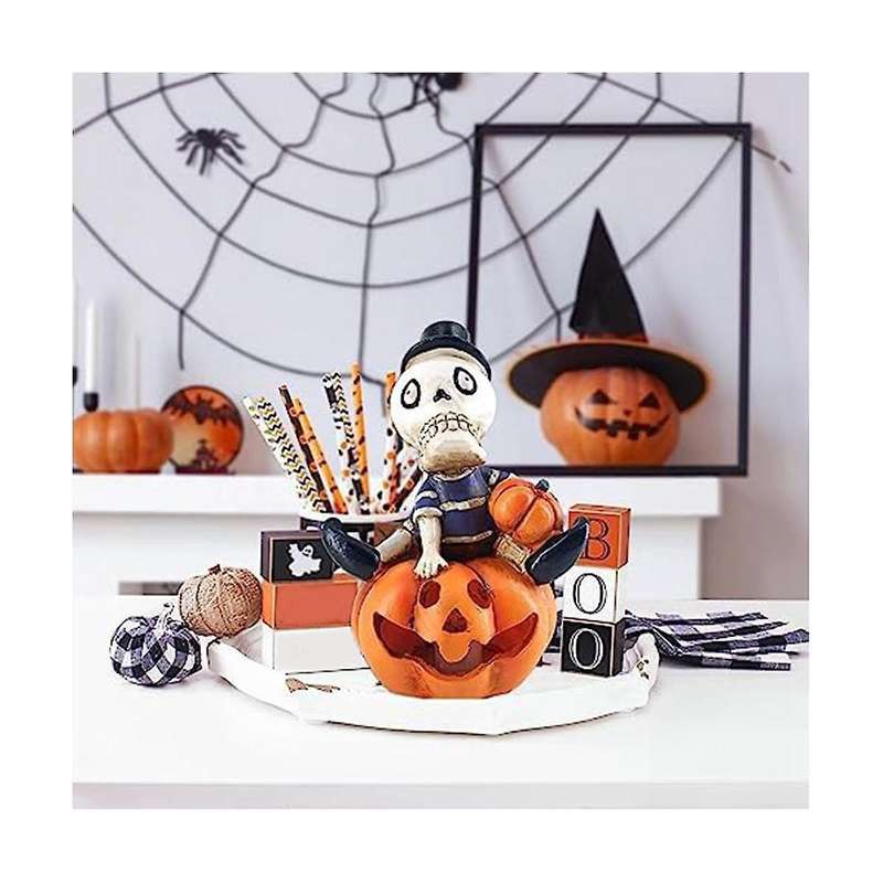 Glow Skull Halloween Pumpkin Decorations Mini Pumpkin Ornaments for Funny Halloween Decor Indoor Day