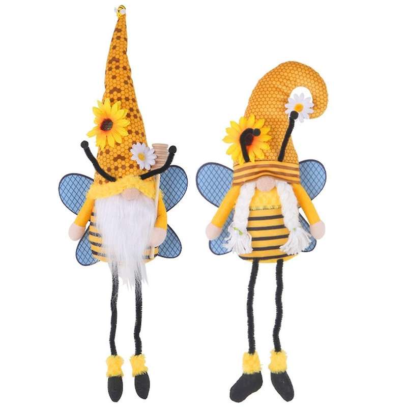 Gnome with Hanging Legs, Spring and Summer Sunflower Bee Gnome for Home Kitchen Shelf