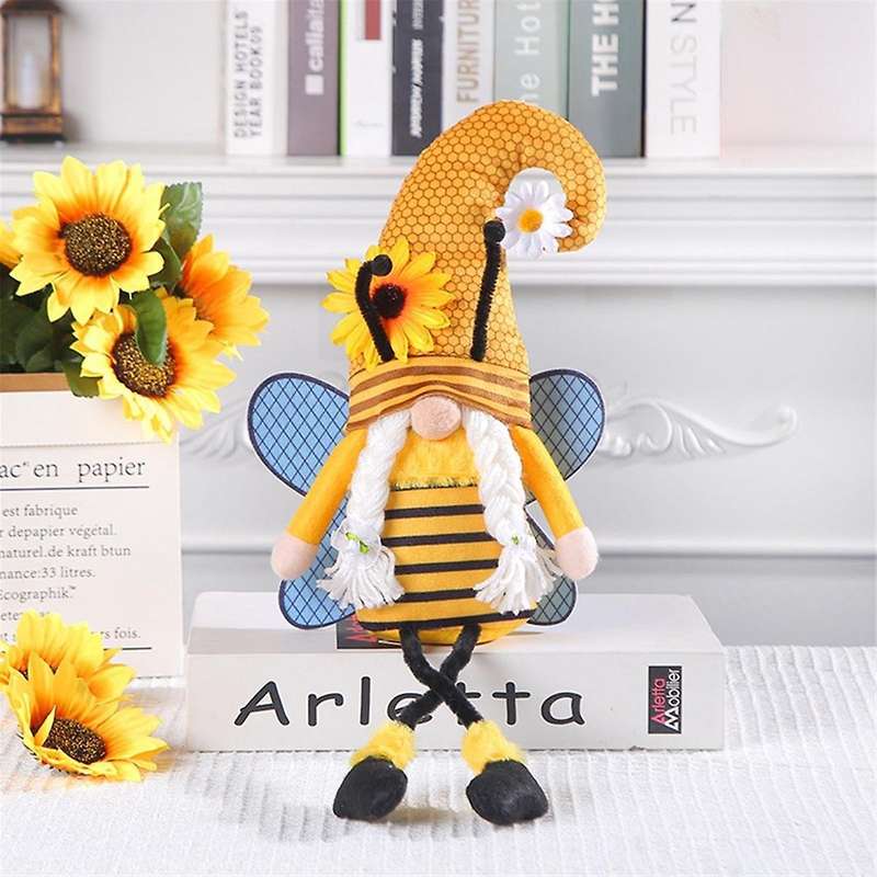 Gnome with Hanging Legs, Spring and Summer Sunflower Bee Gnome for Home Kitchen Shelf
