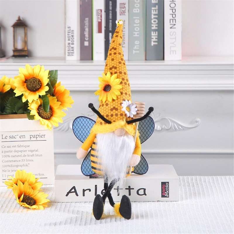 Gnome with Hanging Legs, Spring and Summer Sunflower Bee Gnome for Home Kitchen Shelf