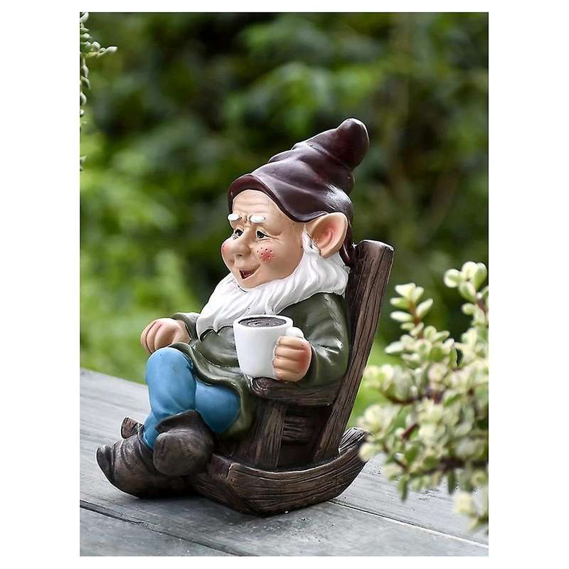 Gnome Dwarf Rocking Chair Ornament Resin Outdoor Garden Decoration Patio Leisurely Drinking Tea Lazy