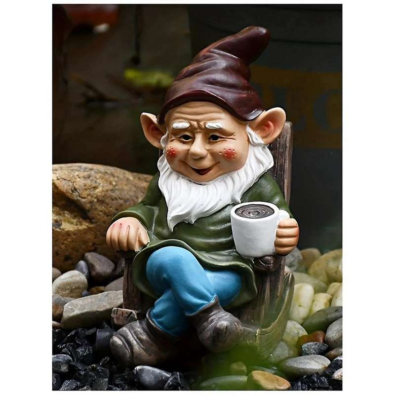 Gnome Dwarf Rocking Chair Ornament Resin Outdoor Garden Decoration Patio Leisurely Drinking Tea Lazy