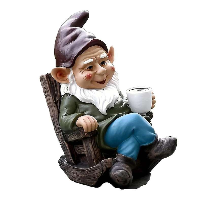 Gnome Dwarf Rocking Chair Ornament Resin Outdoor Garden Decoration Patio Leisurely Drinking Tea Lazy