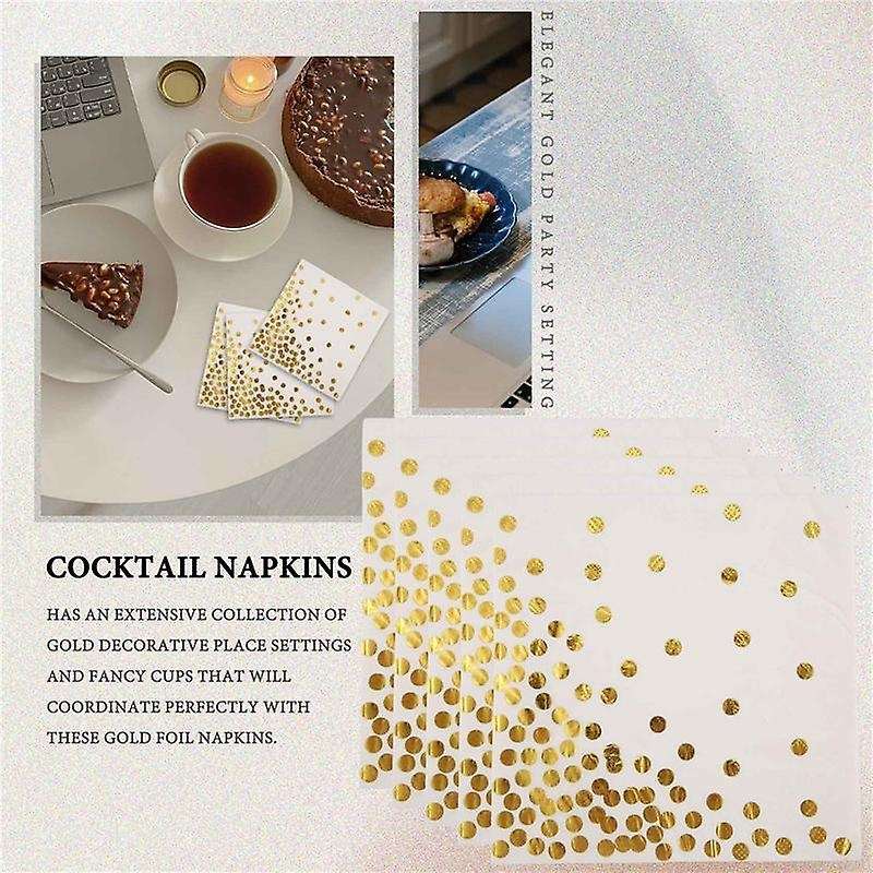 Gold Dot Napkins (50 Pack)3-Ply Paper Napkins with Gold Foil Polka Dots Perfect for Birthday Party