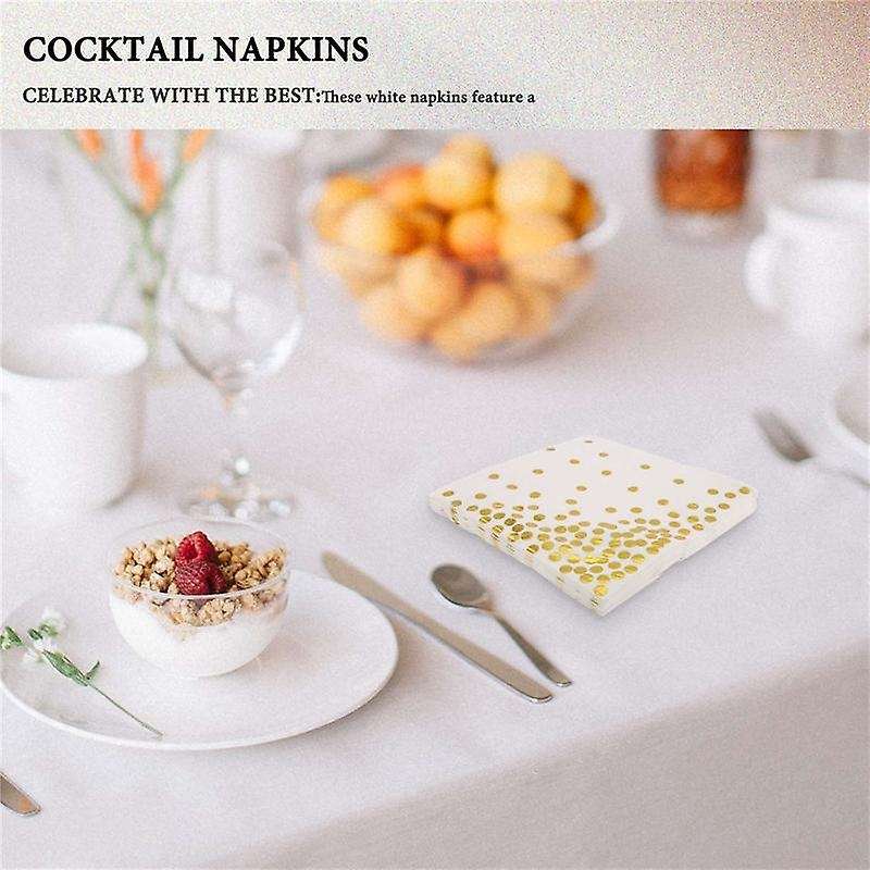 Gold Dot Napkins (50 Pack)3-Ply Paper Napkins with Gold Foil Polka Dots Perfect for Birthday Party