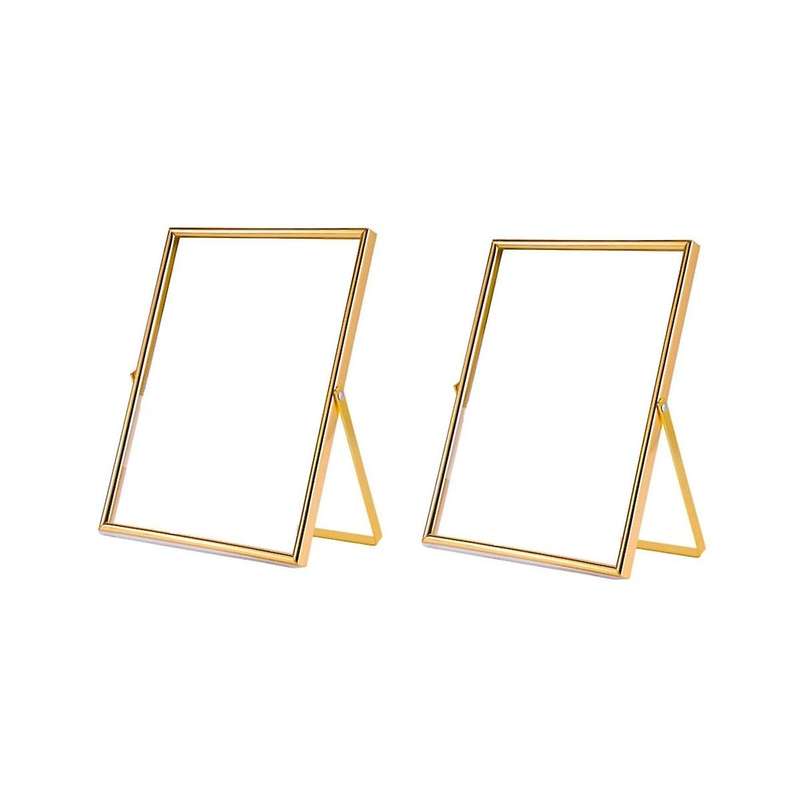 Gold Floating Picture Frame Set Of 2, Gift Metal Glass Photo Frames, for Tabletop Display Vertically