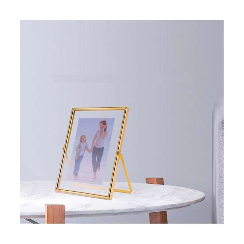 Gold Floating Picture Frame Set Of 2, Gift Metal Glass Photo Frames, for Tabletop Display Vertically