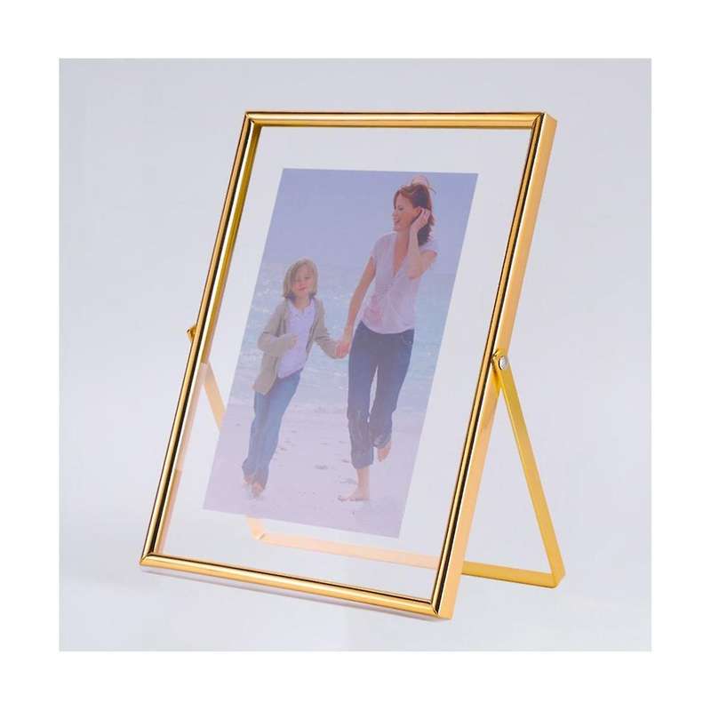 Gold Floating Picture Frame Set Of 2, Gift Metal Glass Photo Frames, for Tabletop Display Vertically