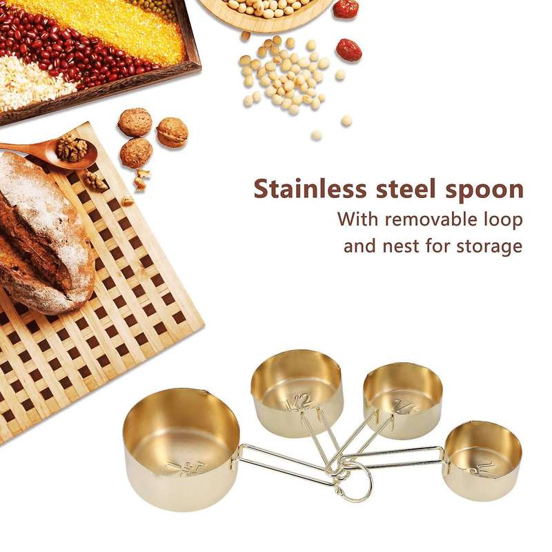 Gold Measuring Cups Measuring Spoons Set Stainless Steel 8 Piece Dry and Liquid Ingredients Cooking