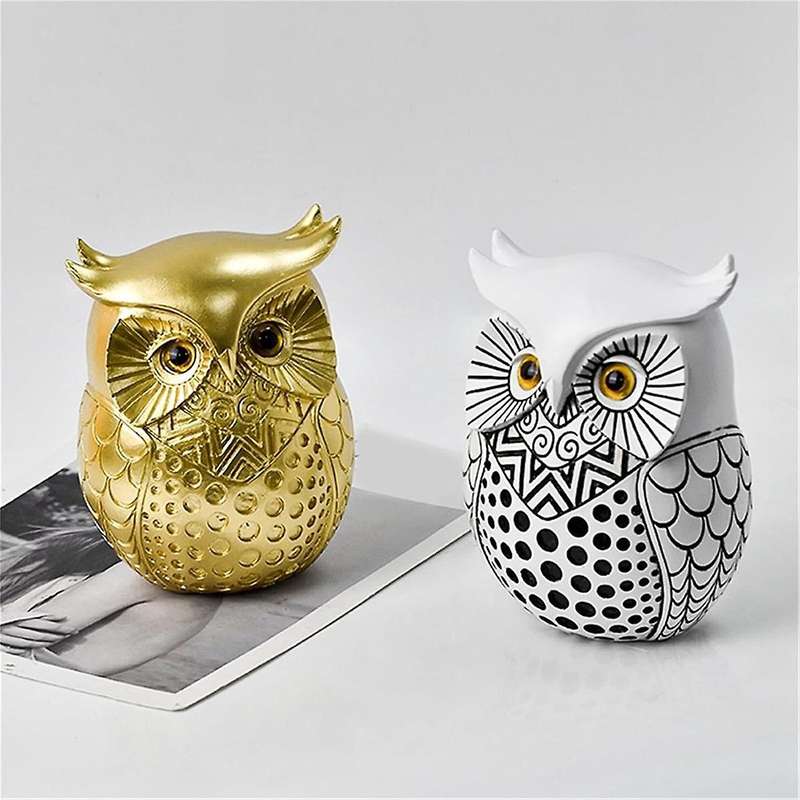 Gold Owl Ornament, Resin Statue Animal Craft, for TV Cabinet Porch Bookshelf Home Office Decor, Tab