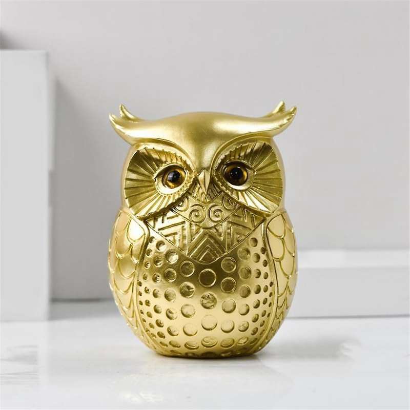 Gold Owl Ornament, Resin Statue Animal Craft, for TV Cabinet Porch Bookshelf Home Office Decor, Tab