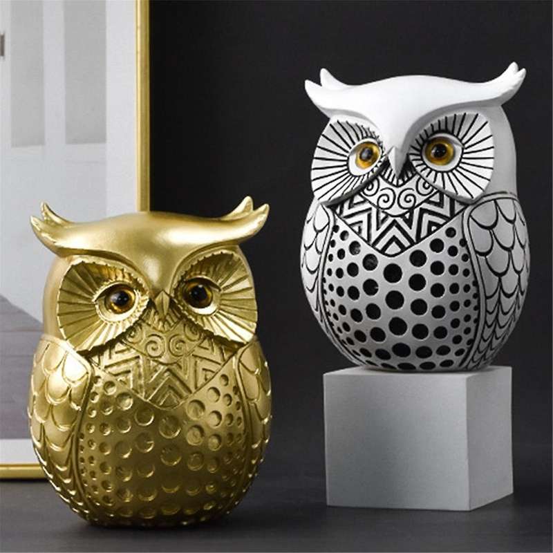 Gold Owl Ornament, Resin Statue Animal Craft, for TV Cabinet Porch Bookshelf Home Office Decor, Tab