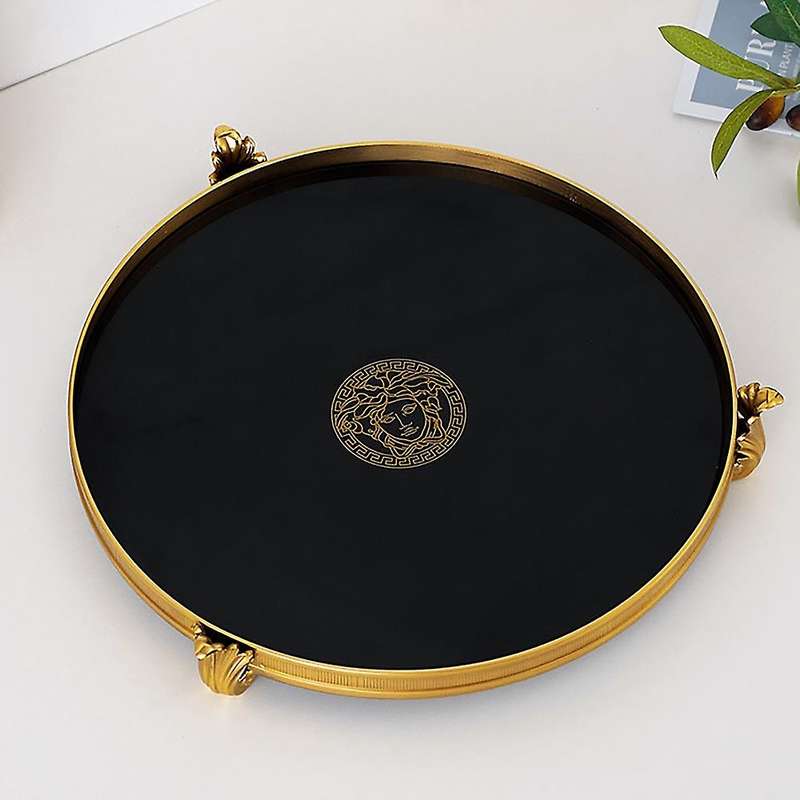 Gold Mirror Tray Gold Inlay Glass Storage Tray Decorative Golden Copper Base Plate Restaurant Servin