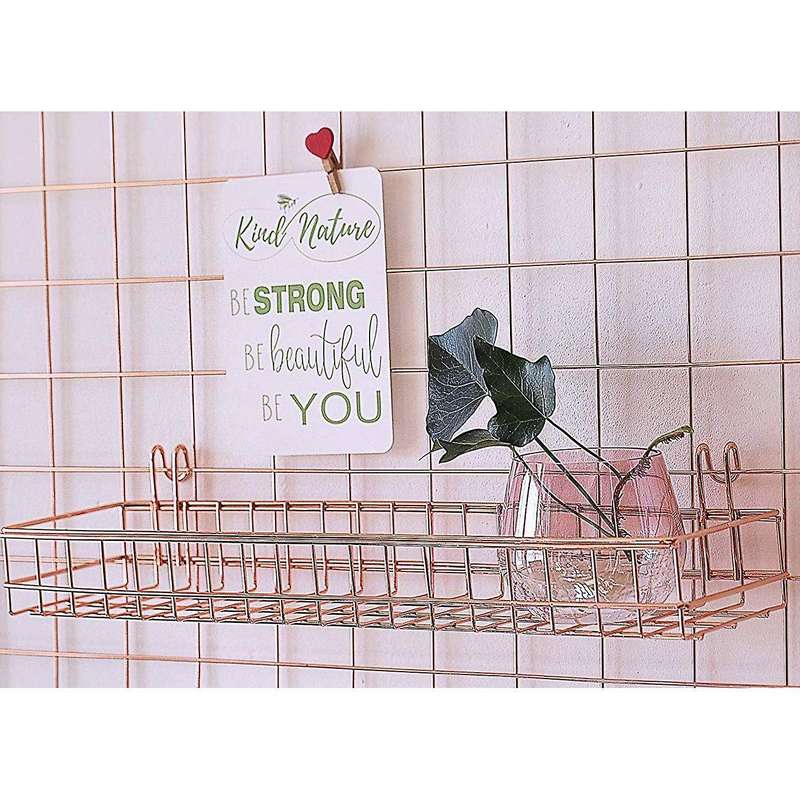 Gold Grid Wall Basket Wire Wall Shelf for Grid Panel Easy Hanging Tray for Cute Things On Your Gri