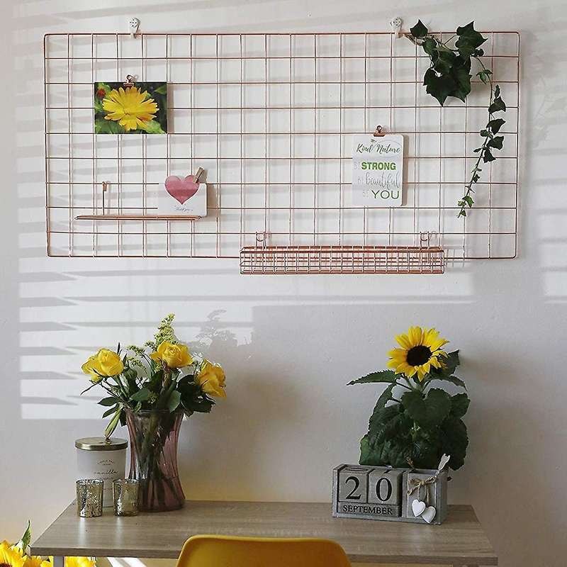 Gold Grid Wall Basket Wire Wall Shelf for Grid Panel Easy Hanging Tray for Cute Things On Your Gri