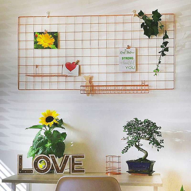 Gold Grid Wall Basket Wire Wall Shelf for Grid Panel Easy Hanging Tray for Cute Things On Your Gri