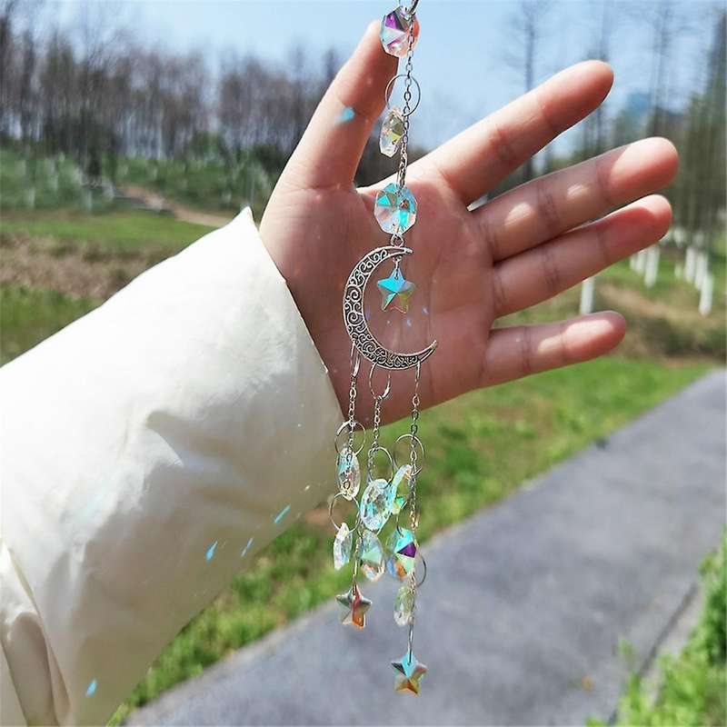 Gold Moon Pentagram Window Decoration Crystal Pendant Sunshine Catcher