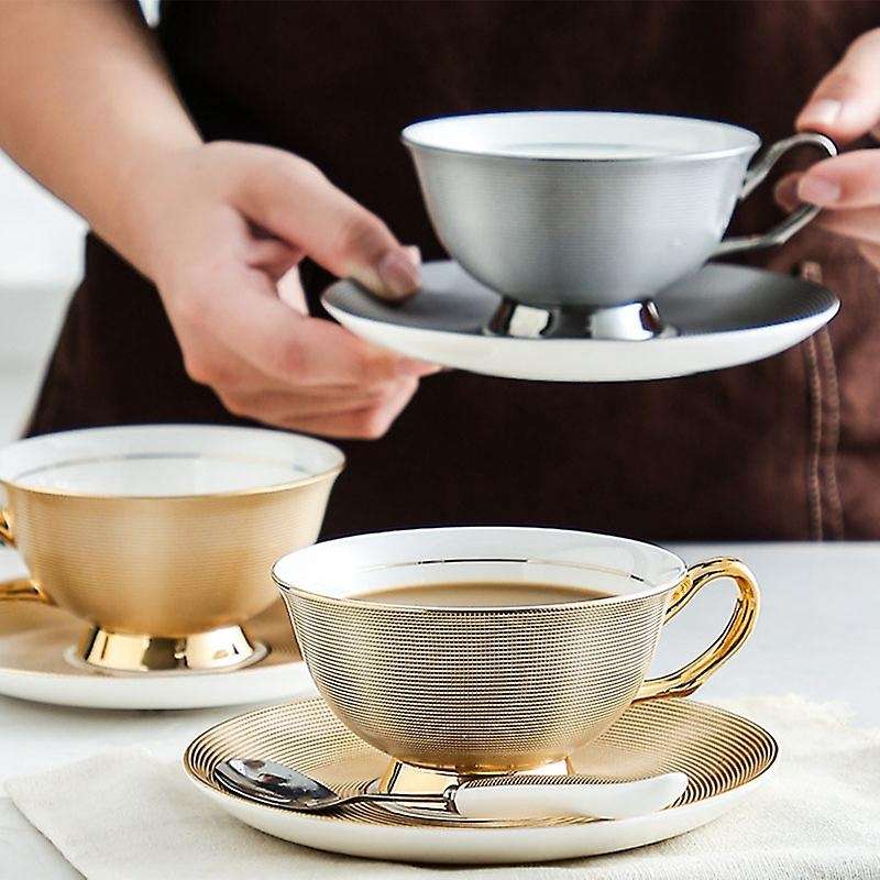 Gold Rimmed Silver Rimmed Bone China Coffee Cup Plate Ceramic Suit Black Tea Cup American Afternoon