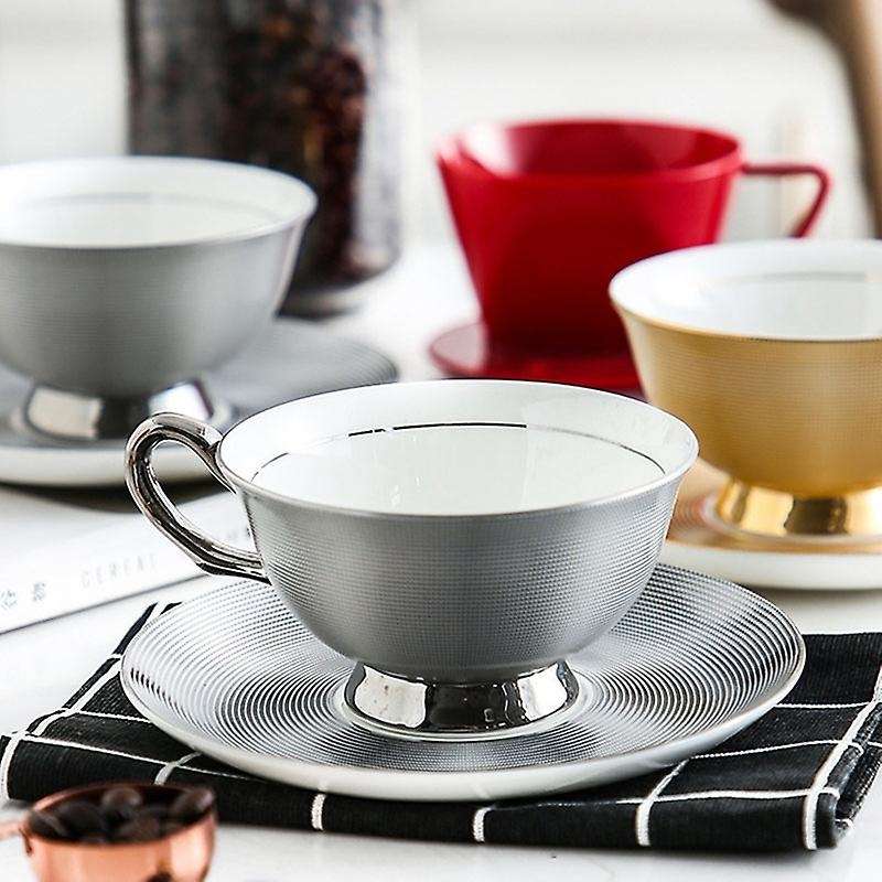 Gold Rimmed Silver Rimmed Bone China Coffee Cup Plate Ceramic Suit Black Tea Cup American Afternoon