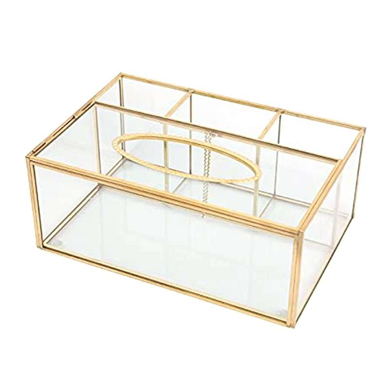 Gold Tissue Box Rectangular Clear Glass Cosmetic Tissue Box for Home Tissue Dispenser Geometric Glas