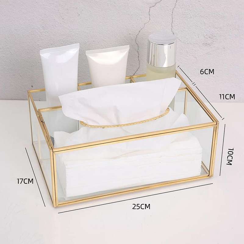 Gold Tissue Box Rectangular Clear Glass Cosmetic Tissue Box for Home Tissue Dispenser Geometric Glas