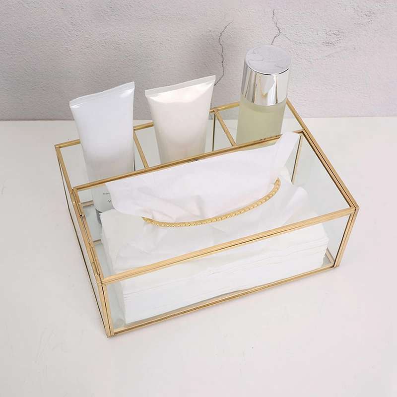 Gold Tissue Box Rectangular Clear Glass Cosmetic Tissue Box for Home Tissue Dispenser Geometric Glas