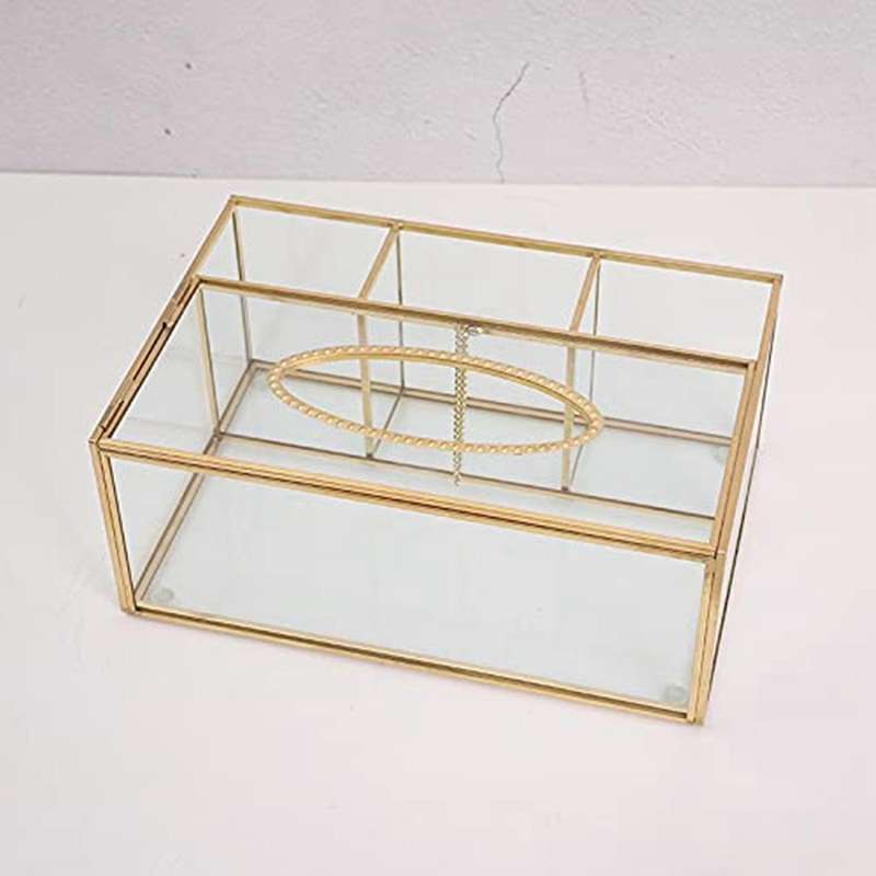 Gold Tissue Box Rectangular Clear Glass Cosmetic Tissue Box for Home Tissue Dispenser Geometric Glas