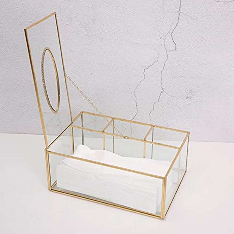 Gold Tissue Box Rectangular Clear Glass Cosmetic Tissue Box for Home Tissue Dispenser Geometric Glas