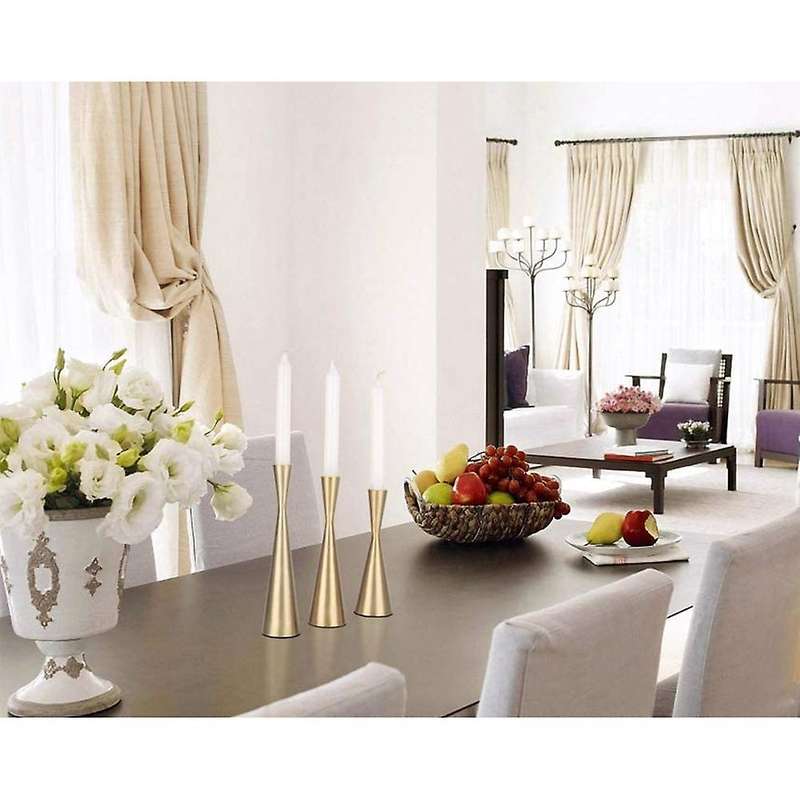Gold Taper Candlestick Holders Metal Candle Holders,3Pcs Table Decorative Candle Stand for Wedding,