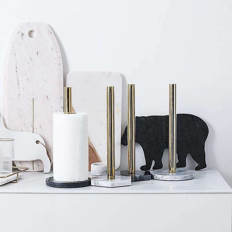 Gold Paper Stand with Marble Base Vertical Paper Towel Rack Modern Paper Towel Holder Roll Toilet Co
