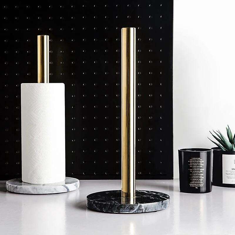 Gold Paper Stand with Marble Base Vertical Paper Towel Rack Modern Paper Towel Holder Roll Toilet Co