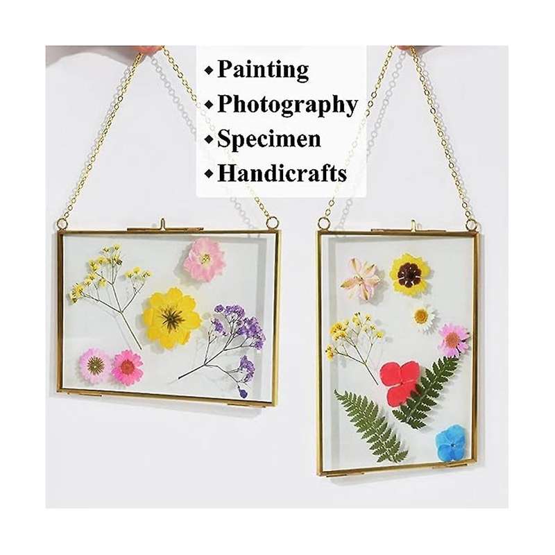 Golden Glass Brass Wall Hanging Picture Frame Artwork Display Frame, Double Glass Floating Frame Sty