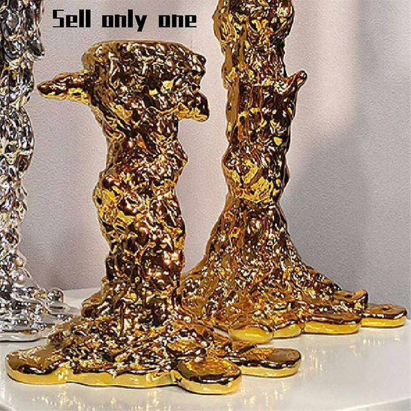 Golden Candlestick Candle Holder Resin Plated Surface Melt Shape Wedding Centerpieces Dining Table H